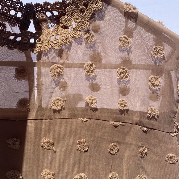 Beige Size Large High Neck Polka Dot Sheer Blouse With Attached Cami - Picture 3 of 5